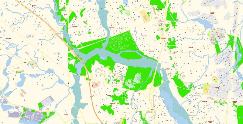 Charleston South Carolina US Map Vector Exact City Plan High Detailed Street Map editable Adobe Illustrator in layers