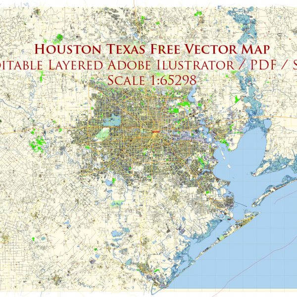 Houston Texas Map Vector Free Editable Layered Adobe Illustrator + PDF + SVG