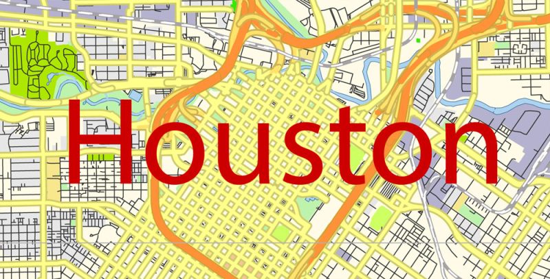 Houston Texas Map Vector Free Editable Layered Adobe Illustrator + PDF + SVG