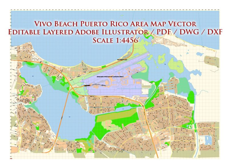 Vivo Beach Puerto Rico Map Vector DWG DXF PDF Exact City Plan High Detailed Street Map editable AutoCAD in layers