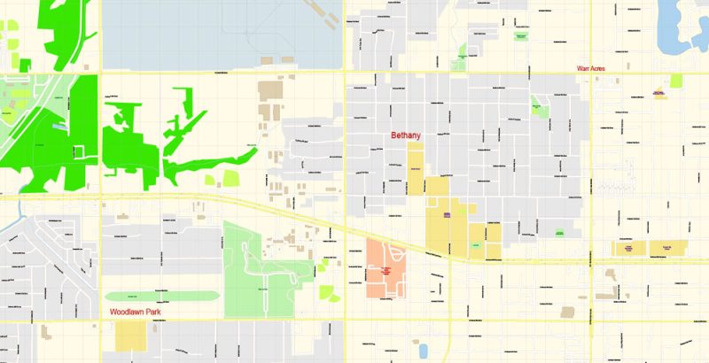 Bethany Oklahoma US Map Vector Exact Plan High Detailed Road Admin Map editable Adobe Illustrator in layers