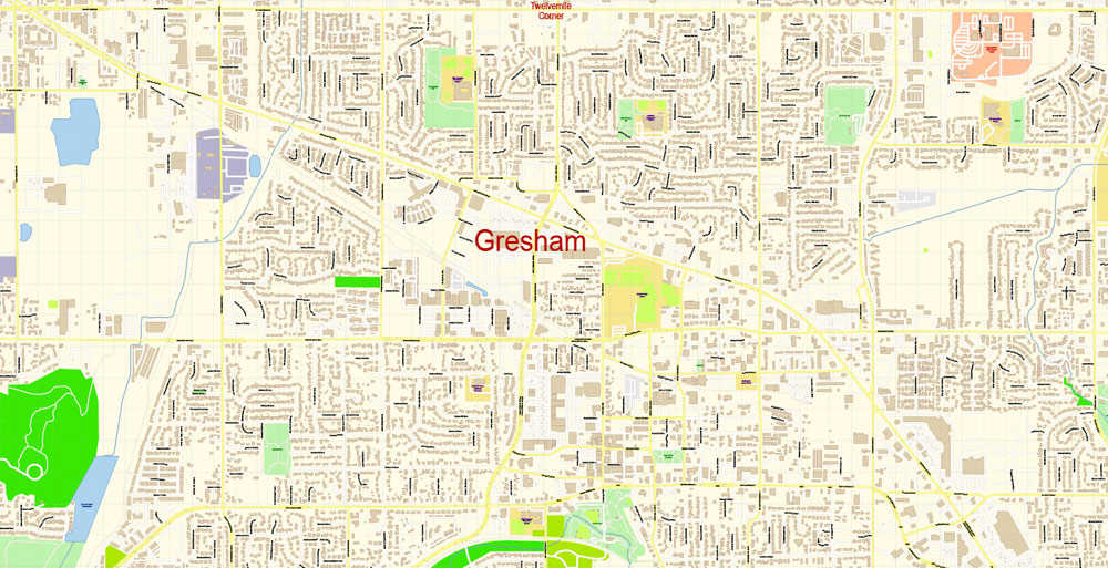 Gresham Oregon Map Vector Gvl17b Ai 10 Ai Pdf 3 