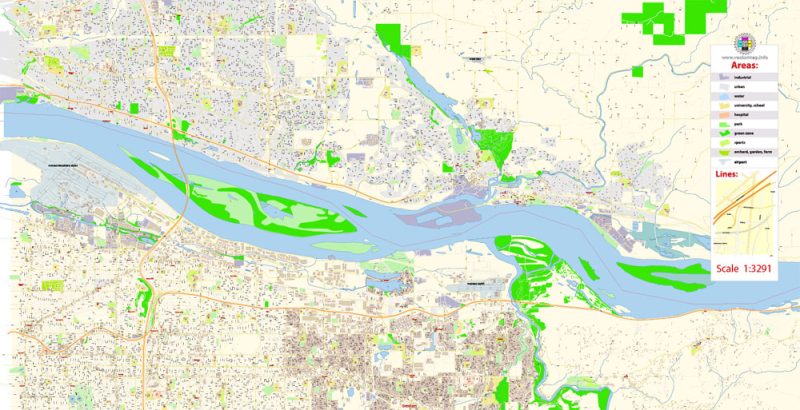 Gresham Oregon US Map Vector Exact City Plan High Detailed Street Map editable Adobe Illustrator in layers