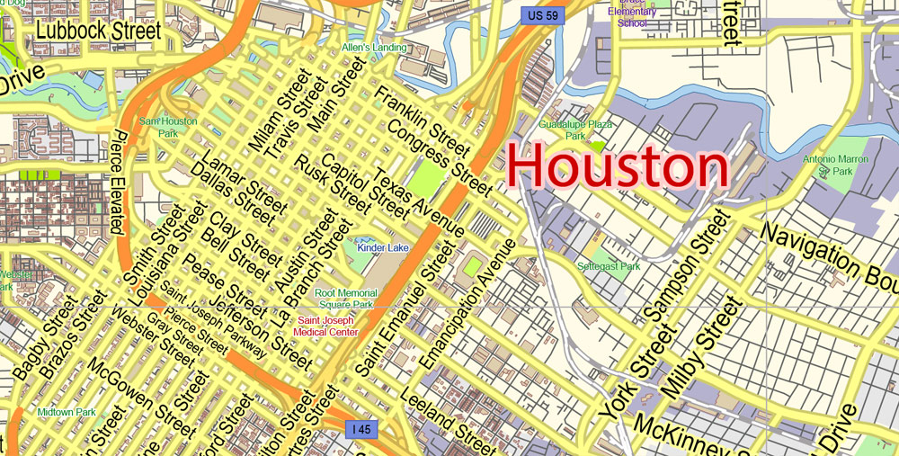 Houston Texas US PDF Map Vector Exact City Plan Detailed Street Map ...