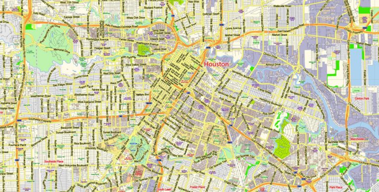Houston Texas US Map Vector Exact City Plan Detailed Street Map ...