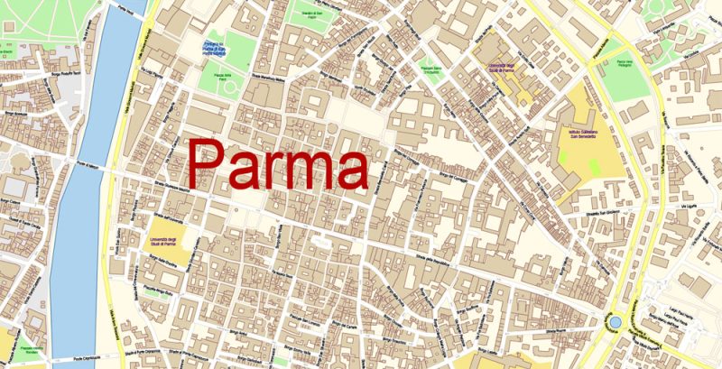 Parma Reggio Emilia Italy Map Vector Exact City Plan High Detailed Street Map editable Adobe Illustrator in layers