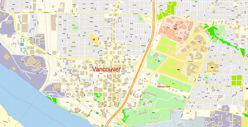 Vancouver Washington US Map Vector Exact City Plan High Detailed Street Map Adobe Illustrator in layers