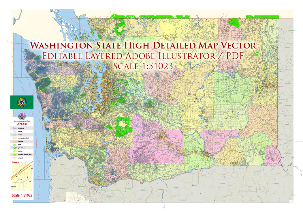Free vector map Washington State US – counties areas and names: Ai, PDF and SVG in 1 archive