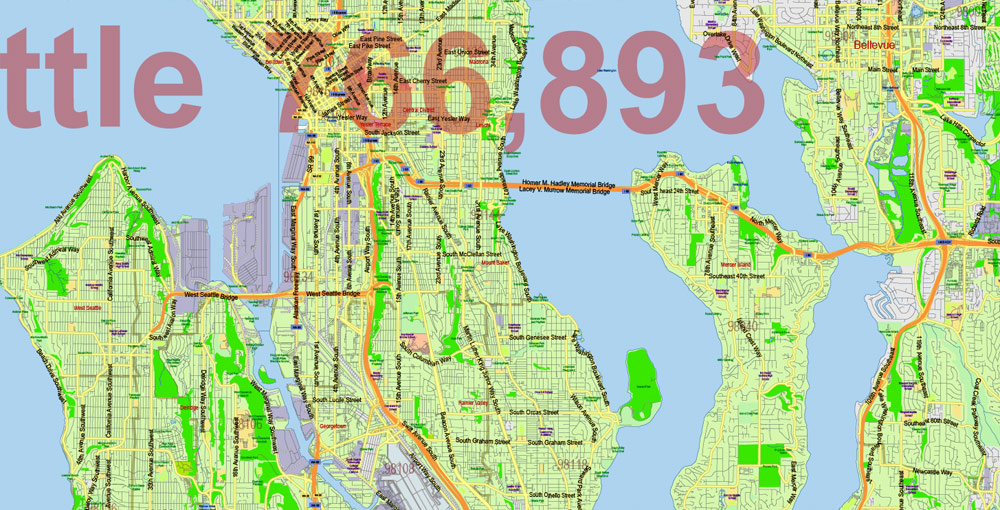 Washington State US Map Vector Exact State Plan High Detailed Road Map + admin + Zipcodes editable Adobe Illustrator in layers
