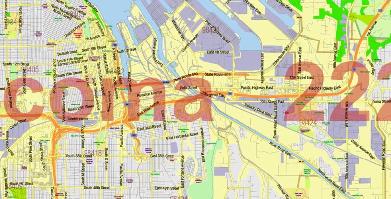 Washington State US Map Vector Exact State Plan High Detailed Road Map + admin + Zipcodes editable Adobe Illustrator in layers
