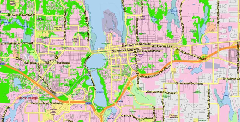 Washington State US Map Vector Exact State Plan High Detailed Road Map + admin + Zipcodes editable Adobe Illustrator in layers