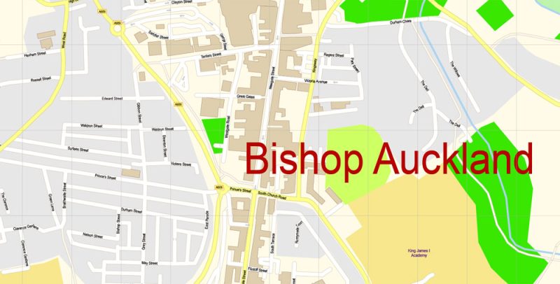 Bishop Auckland UK Map Vector Exact City Plan High Detailed Street Map editable Adobe Illustrator in layersBishop Auckland UK Map Vector Exact City Plan High Detailed Street Map editable Adobe Illustrator in layers