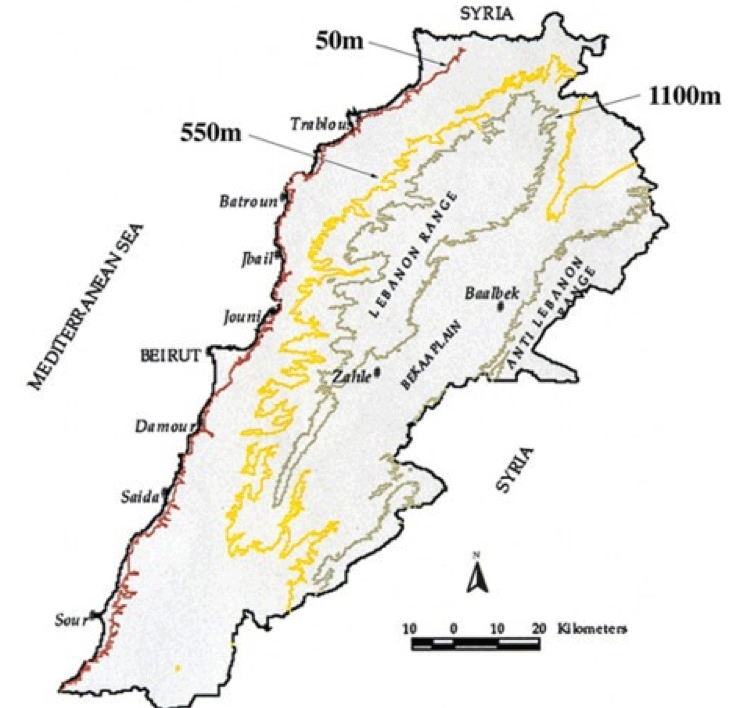 Generalized Topographic Map of Lebanon. Map: author.