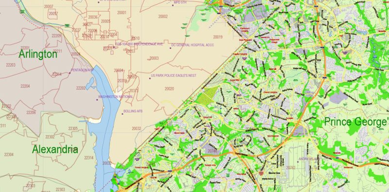 Maryland State US Map Vector Exact City Plan High Detailed Street Map + admin + Zipcodes editable Adobe Illustrator in layers