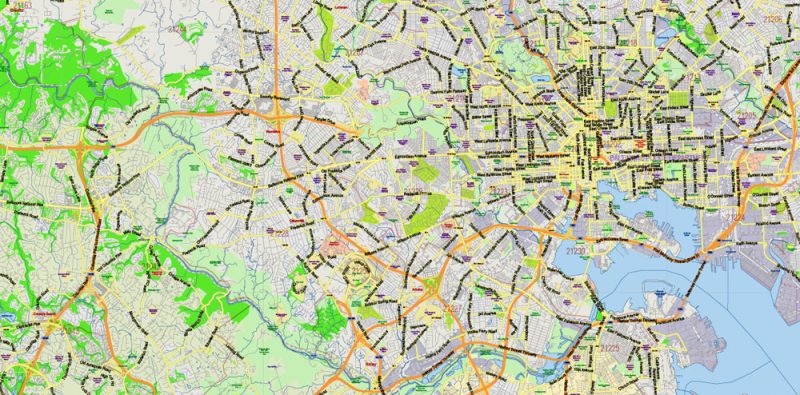 Maryland State US Map Vector Exact City Plan High Detailed Street Map + admin + Zipcodes editable Adobe Illustrator in layers