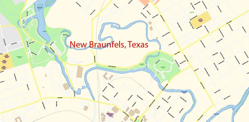 New Braunfels Texas US Map Vector Exact City Plan High Detailed Street Map editable Adobe Illustrator in layers