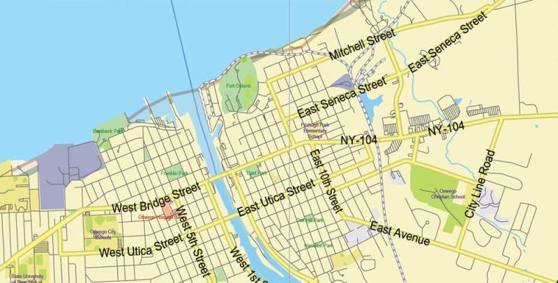 New York State US Map Vector Exact City Plan High Detailed Street Map + admin + Zipcodes editable Adobe Illustrator in layers