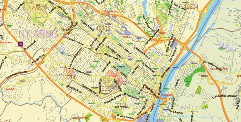 New York State US Map Vector Exact City Plan High Detailed Street Map + admin + Zipcodes editable Adobe Illustrator in layers
