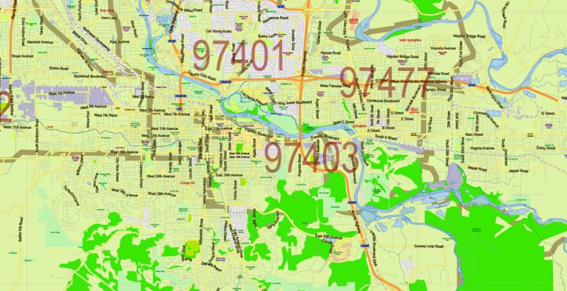 Oregon State US Map Vector Exact City Plan High Detailed Street Map + admin + Zipcodes editable Adobe Illustrator in layers
