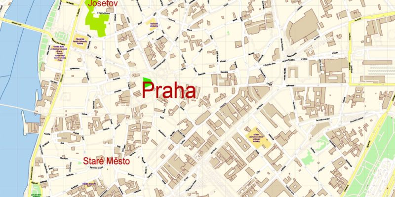 Prague Czech Republic Map Vector Exact City Plan High Detailed Street Map editable Adobe Illustrator in layers