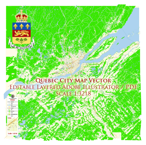 Quebec City Canada Map Vector Exact City Plan High Detailed Street Map editable Adobe Illustrator in layers