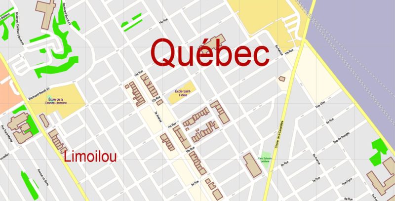 Quebec City Canada Map Vector Exact City Plan High Detailed Street Map editable Adobe Illustrator in layers