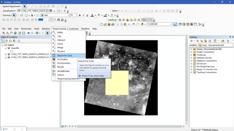 Search for tools, ArcGIS.