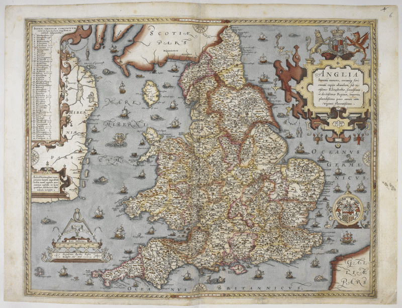 Scanned map of the counties of England, 1579: Royal MS 18 D III, f. 6r. British Library.
