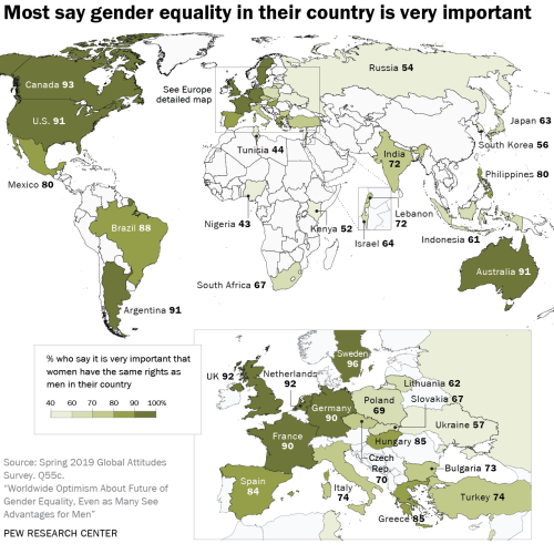 pewresearch:
“Twenty-five years after the United Nations’ Beijing Declaration and Platform for Action pledged to take the necessary steps to “remove all obstacles to gender equality and the advancement and empowerment of women,” support for gender...