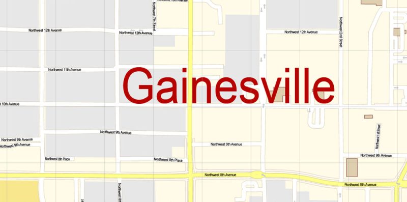 Gainesville Florida US Map Vector Exact City Plan High Detailed Street Map editable Adobe Illustrator in layers