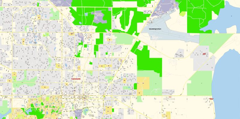 Gainesville Florida US Map Vector Exact City Plan High Detailed Street Map editable Adobe Illustrator in layers