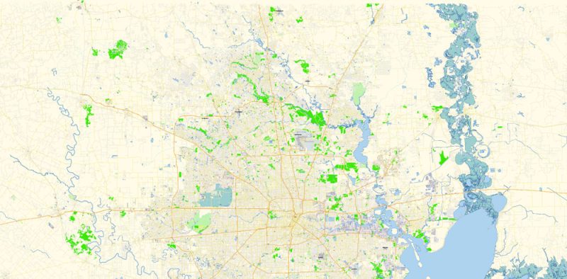 Houston Texas US Map Vector Exact City Plan High Detailed Street Map editable Adobe Illustrator in layers