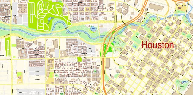 Houston Texas US Map Vector Exact City Plan High Detailed Street Map editable Adobe Illustrator ...