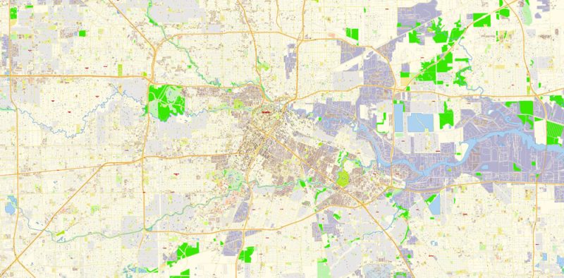 Houston Texas US Map Vector Exact City Plan High Detailed Street Map editable Adobe Illustrator in layers