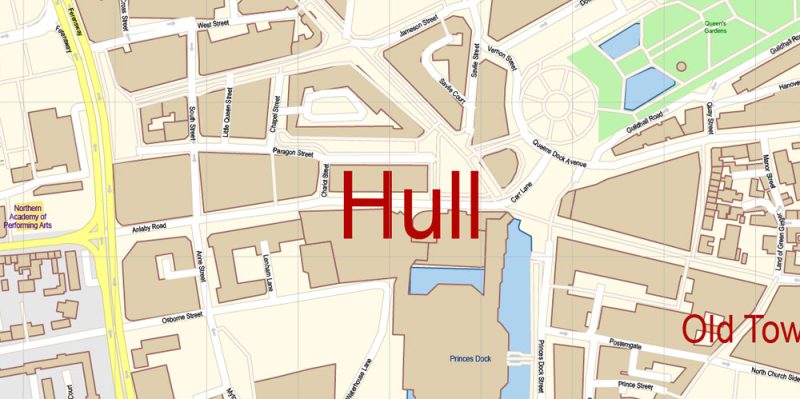 Hull UK England Map Vector Exact City Plan High Detailed Street Map editable Adobe Illustrator in layers