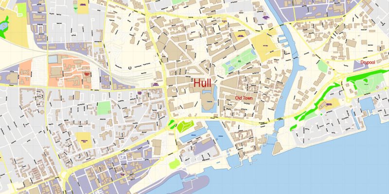 Hull UK England Map Vector Exact City Plan High Detailed Street Map editable Adobe Illustrator in layers