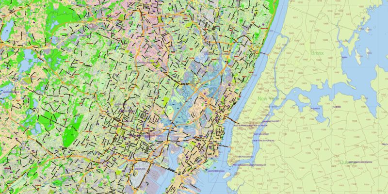 New Jersey State US PDF Vector Map Exact State Plan High Detailed Road Map + admin + Zipcodes editable Adobe PDF in layers