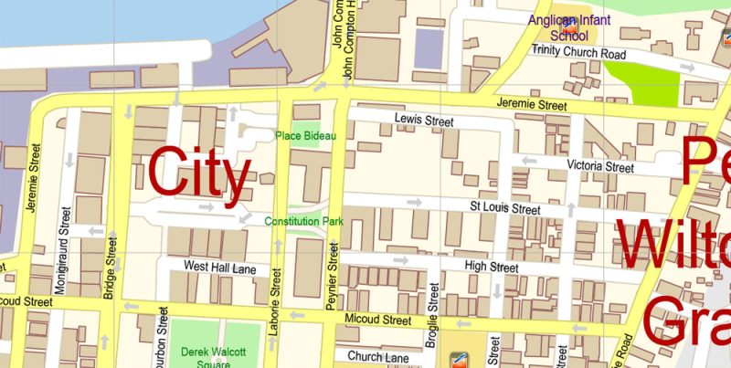 Saint Lucia Island PDF Map Vector Exact City Plan High Detailed Street Map editable Adobe PDF in layers
