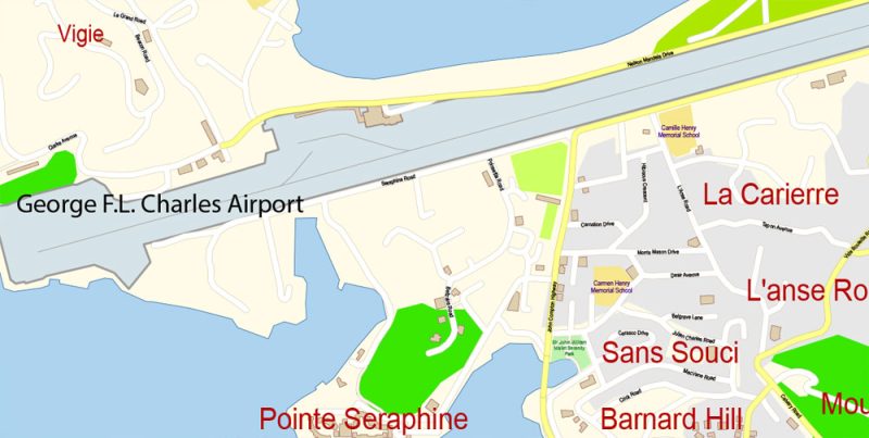 Saint Lucia Island PDF Map Vector Exact City Plan High Detailed Street Map editable Adobe PDF in layers