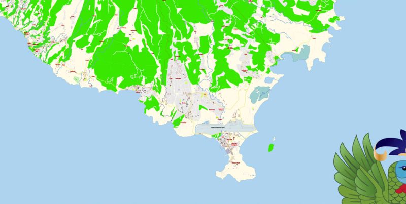 Saint Lucia Island Map Vector Exact City Plan High Detailed Street Map editable Adobe Illustrator in layers