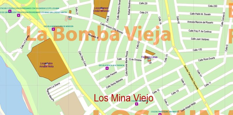 Santo Domingo NordEste School Areas Map (full) Vector Exact City Plan high Detailed Street Map editable Adobe Illustrator in layers