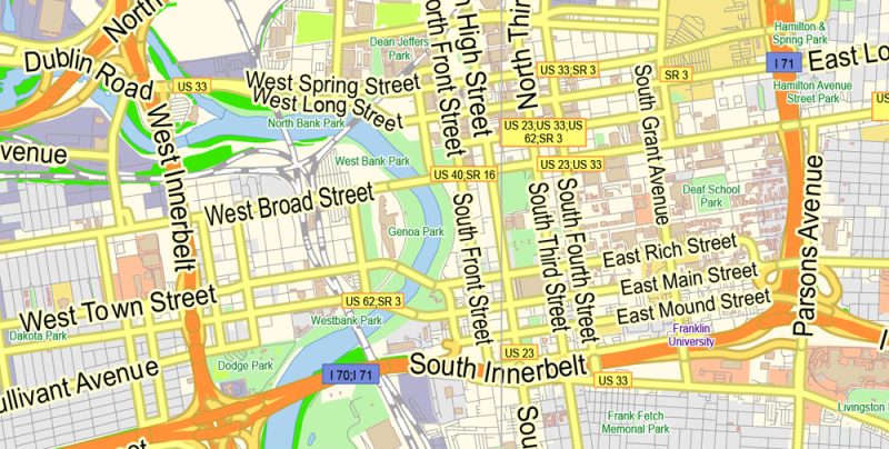 Columbus Ohio US Map Vector Exact City Plan Low Detailed Street Map editable Adobe Illustrator in layers