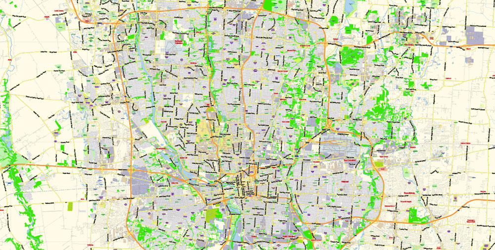 Columbus Ohio US PDF Map Vector Exact City Plan Low Detailed Street Map editable Adobe PDF in layers