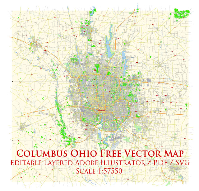 Columbus Ohio Map Vector Free Editable Layered Adobe Illustrator + PDF + SVG