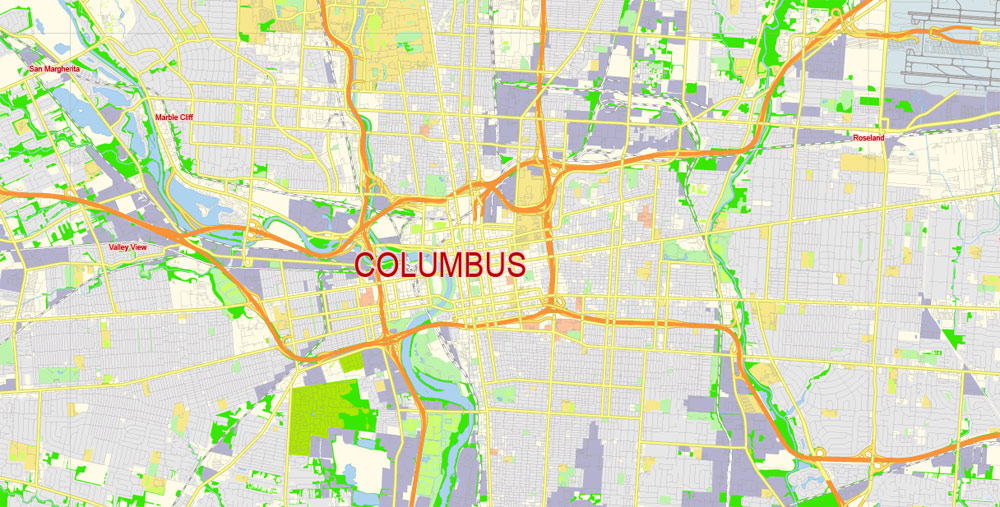 Columbus Ohio Map Vector Free Editable Layered Adobe Illustrator + PDF + SVG