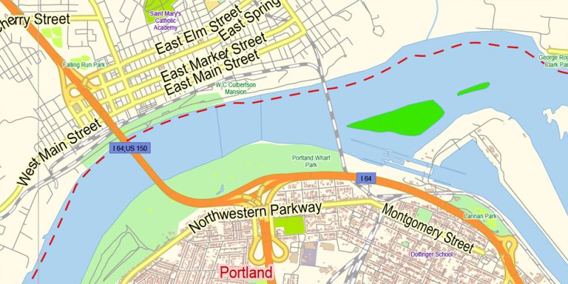 Louisville Kentucky US Map Vector Exact City Plan Low Detailed Street Map editable Adobe Illustrator in layers