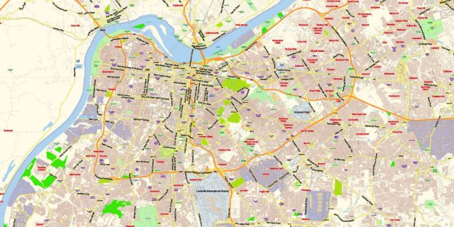 Louisville Kentucky US Map Vector Exact City Plan Low Detailed Street ...