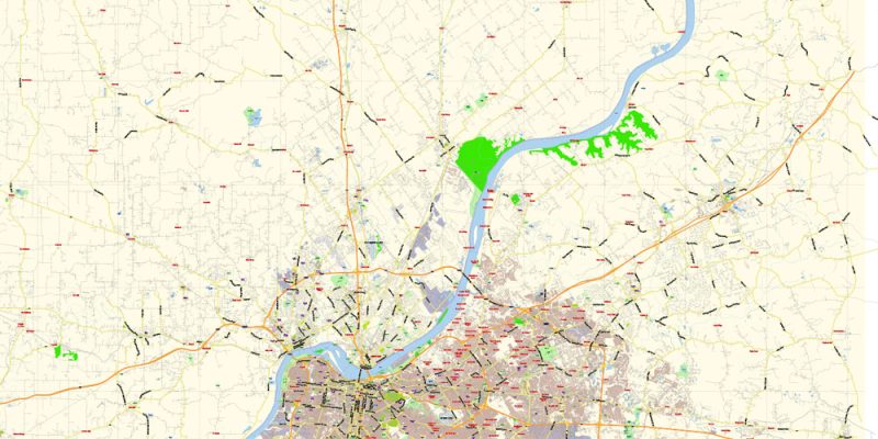 Louisville Kentucky US Map Vector Exact City Plan Low Detailed Street Map editable Adobe Illustrator in layers