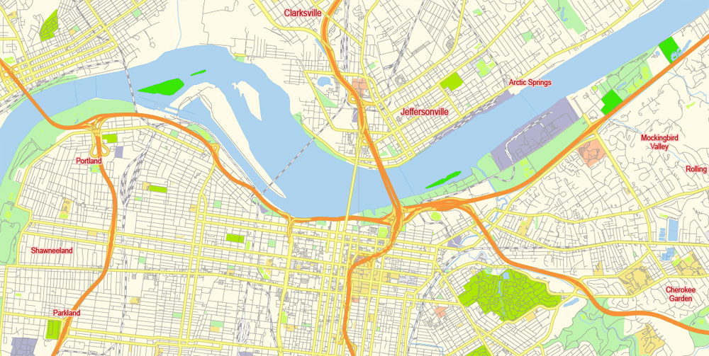 Louisville Kentucky Map Vector Free Editable Layered Adobe Illustrator + PDF + SVG