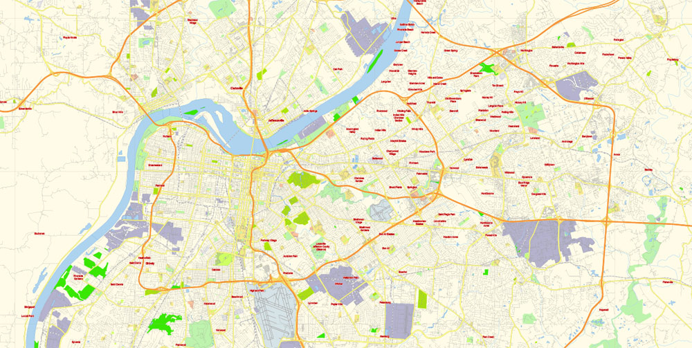 Louisville Kentucky Map Vector Free Editable Layered Adobe Illustrator + PDF + SVG